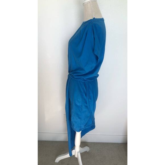 Monrow Bright Blue Ruched Shoulder Asymmetrical T-Shirt Dress - S - Picture 3 of 5